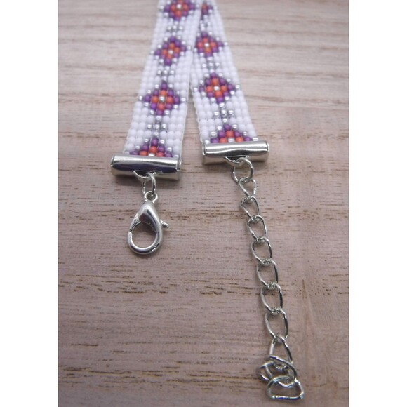 Loom Beaded Bracelet White, Purple & Pink - Picture 4 of 4